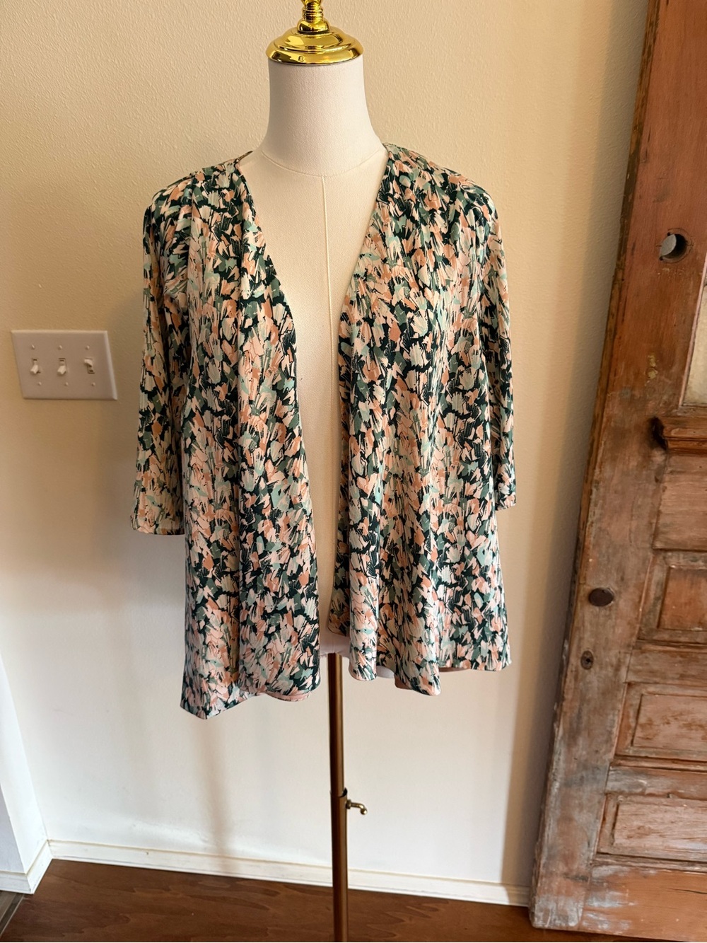 H&M Pink and Green Floral Open-Front Cardigan